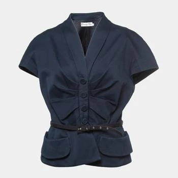 推荐Christian Dior Navy Blue Ruched Cap Sleeve Belted Jacket L商品