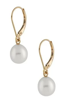 Splendid Pearls | 14K Gold 7-7.5mm White Freshwater Pearl Leverback Earrings 独家减免邮费