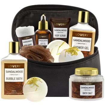Luxury Spa Kit for Men - Sandalwood Bath Set - Personal Care Kit in Brown Leather Cosmetic Bag
