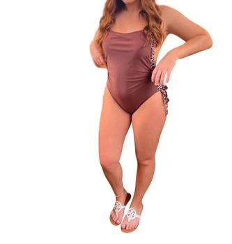Stylish Swimwear Shelby One Piece With Animal Print Trim In Brown