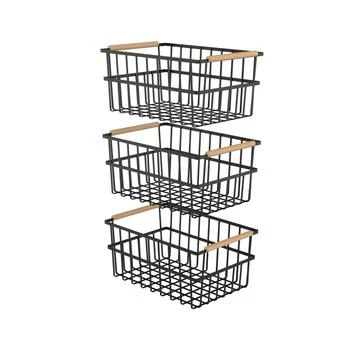 Oceanstar | Oceanstar Metal Wire Organizer Bin Basket with Handles, Set of 3, Black,商家Premium Outlets,价格¥571