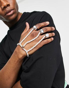 商品ASOS DESIGN festival hand harness with pearl and crystal ring detail图片