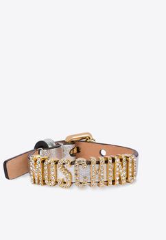 商品Moschino | Crystal Embellished Logo Metallic Leather Bracelet,商家Thahab,价格¥1919图片