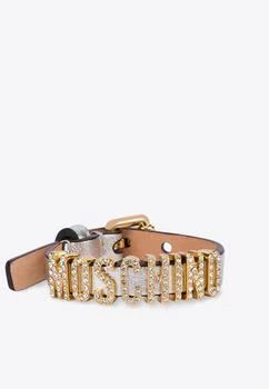 Moschino | Crystal Embellished Logo Metallic Leather Bracelet,商家Thahab,价格¥1856