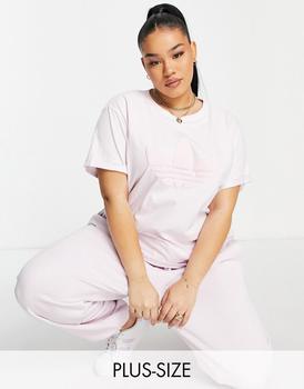adidas plus, Adidas | adidas Originals '80's Aerobic' Plus roll sleeve t-shirt with trefoil in pink商品图片 