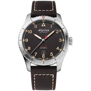 Alpina | Men's Swiss Automatic Startimer Black Leather Strap Watch 41mm商品图片,