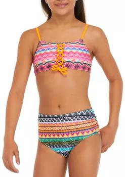 Breaking Waves | Girls 7-16 Lace Up High Waist 2 Piece Bikini Swim Set商品图片,4折