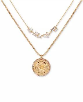 GUESS | Gold-Tone Crystal & Flower Layered Pendant Necklace, 18" + 2" extender,商家Macy's,价格¥142