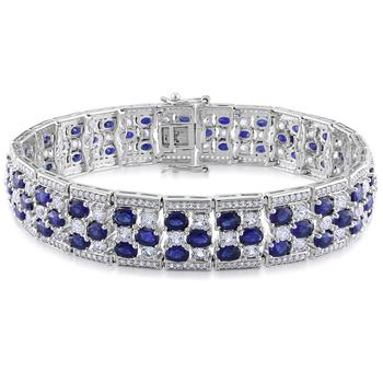 商品Amour Sterling Silver 26 1/4 CT TGW Created Blue Sapphire and Created White Sapphire Fashion Bracelet图片