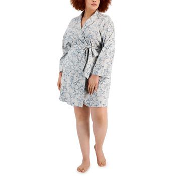 Charter Club | Plus Size Printed Short Cotton Wrap Robe, Created for Macy's商品图片,2.4折