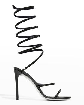 Rene Caovilla | 105mm Shimmery Snake-Wrap Stiletto Sandals商品图片,