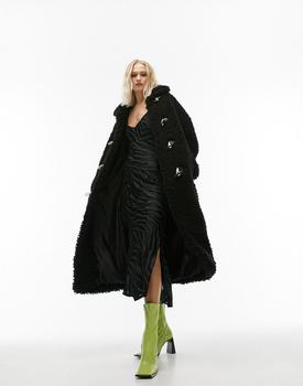 Topshop | Topshop longline toggle borg coat in black商品图片,