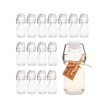 商品15 Pack Mini Flip Top Glass Bottles with Stoppers, Kraft Tags and Jute Twine, 2 oz Swing Top Bottles for Wedding Themed Party Favors图片