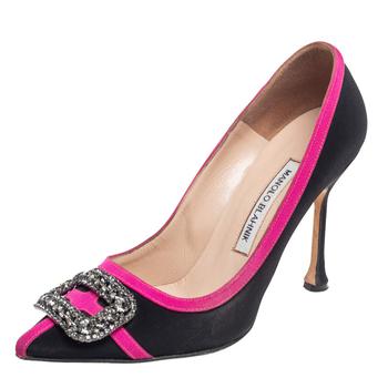 Manolo Blahnik长筒靴, [二手商品] Manolo Blahnik | Manolo Blahnik Black/Pink Satin Okkava Crystal Embellished Pumps Size 37商品图片 3.1折