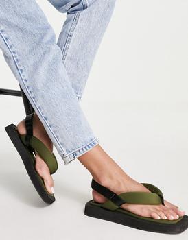 Topshop | Topshop Paris padded toe post sandal in khaki商品图片,5折×额外9.5折, 额外九五折