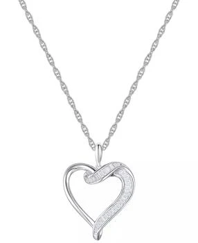 Macy's | Diamond Baguette Swirl Heart 18" Pendant Necklace (1/4 ct. t.w.) in Sterling Silver,商家Macy's,价格¥3085