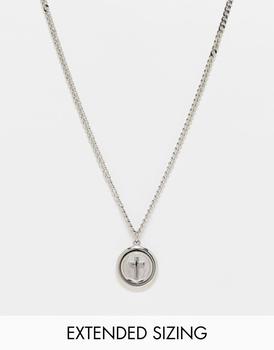 ASOS | ASOS DESIGN waterproof stainless steel neck chain with circle cross pendant in silver tone商品图片,