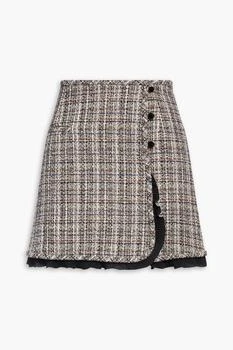 推荐Ruffle-trimmed metallic tweed mini wrap skirt商品