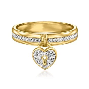 Ross-Simons | Ross-Simons Diamond Heart Lock Ring in 18kt Gold Over Sterling,商家Premium Outlets,价格¥1223