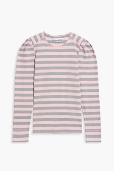 Ganni | Gathered striped cotton-jersey top商品图片,5折×额外7.5折, 额外七五折