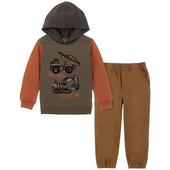 KIDS HEADQUARTERS | Little Boys Long Sleeve Colorblock Slub Hooded T-shirt and Twill Joggers, 2 Piece Set 4折
