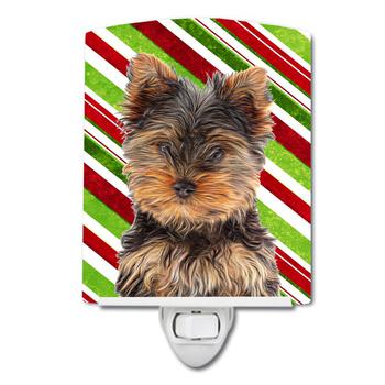 商品Candy Cane Holiday Christmas Yorkie Puppy / Yorkshire Terrier Ceramic Night Light图片