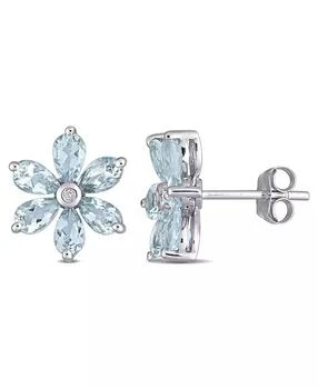 Macy's | Aquamarine and Diamond Accent Floral Stud Earrings,商家Macy's,价格¥13242