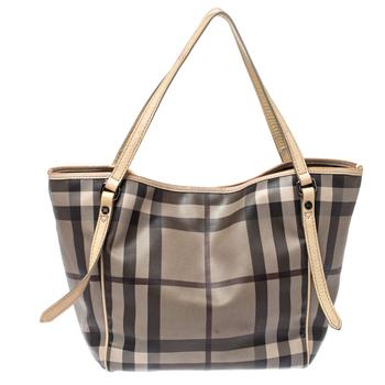 burberry tote, [二手商品] Burberry | Burberry Brown/Smoke House Check Coated Canvas and Leather Small Canterbury Tote商品图片 4.6折