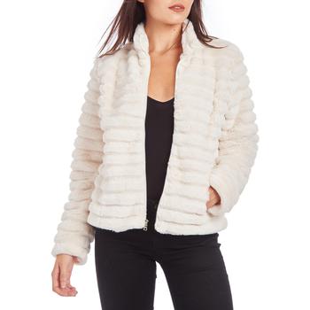 推荐Kendall + Kylie Women's Striped Faux Fur Jacket with Stand Collar商品