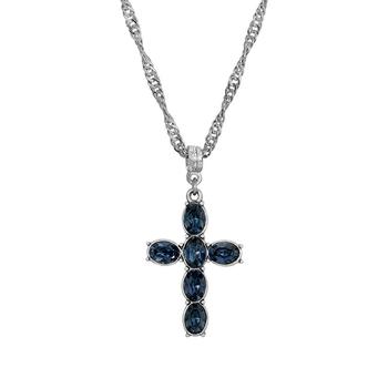 推荐Pewter Blue Crystal Cross Silver-Tone Twisted Necklace商品