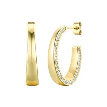 Rachel Glauber | Rg 14k Gold Plated with Diamond Cubic Zirconia Tapered ¾ C-Hoop Earrings,商家Premium Outlets,价格¥1121