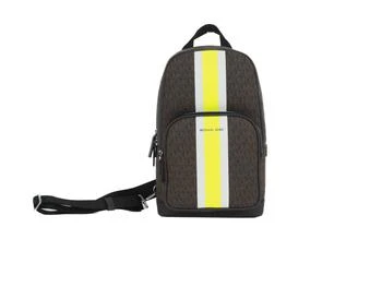 [二手商品] Michael Kors | Michael Kors Cooper Medium Signature PVC Varsity Stripe Commuter Slingpack Crossbody Bag (Women's Signature/Neon) 7.1折