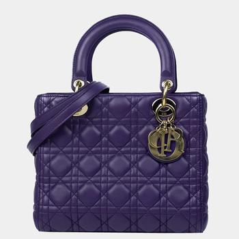 迪奥托特包, [二手商品] Dior | Dior  Purple Leather Small Cannage Lady Dior Tote Bag商品图片 6.3折