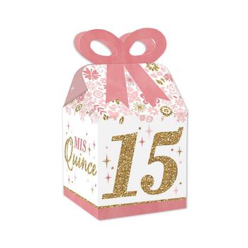 商品Mis Quince Anos - Square Favor Gift Boxes - Quinceanera Sweet 15 Birthday Party Bow Boxes - Set of 12图片