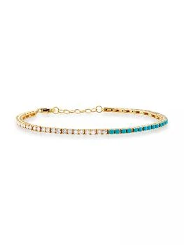 Saks Fifth Avenue Collection | 14K Yellow Gold, 0.98 TCW Diamond & Turquoise Tennis Bracelet,商家Saks Fifth Avenue,价格¥20622