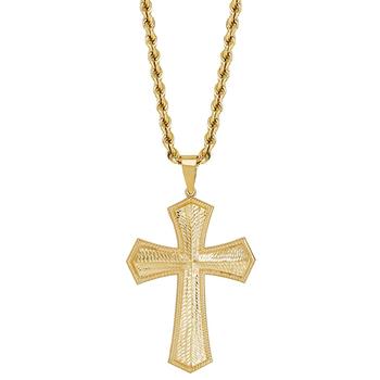 商品Men's Textured Cross 22" Pendant Necklace in 10k Gold图片