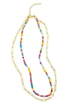 ADORNIA | Spring 2022 14k Yellow Gold Vermeil Multi Color Bead and Paper Clip Necklace,商家Nordstrom Rack,价格¥154