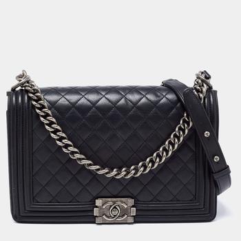 chanel包, [二手商品] Chanel | Chanel Black Quilted Leather New Medium Boy Flap Bag商品图片 8.9折