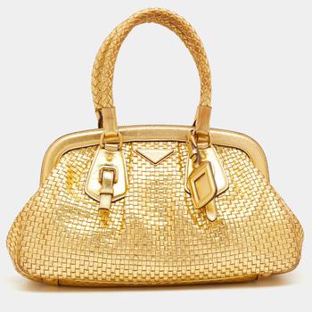 prada包包包, [二手商品] Prada | Prada Metallic Gold Woven Madras Leather Frame Satchel商品图片 满1件减$100, 满减