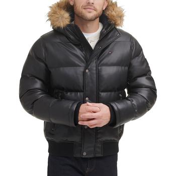 商品Men's Faux Leather Quilted Snorkel Hooded Bomber Jacket with Faux Fur Hood,商家Macy's,价格¥1166图片
