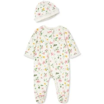 Little Me | Baby Girls Floral Footed Coverall and Hat, 2 Piece Set,商家Macy's,价格¥102