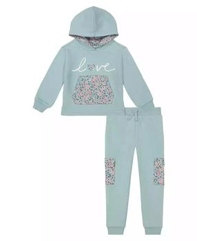 KIDS HEADQUARTERS | Toddler and Little Girls Floral Trim Fleece Hoodie & Cargo Joggers, 2 Piece Set,商家Macy's,价格¥178