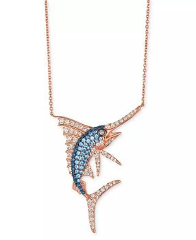 Le Vian | Denim Ombré Sapphire (3/4 ct. t.w.), White Sapphire (1/2 ct. t.w.) & Diamond (1-1/6 ct. t.w.) Swordfish 18" Pendant Necklace in 14k Rose Gold,商家Macy's,价格¥29301