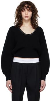 亚历山大·王精选, Alexander Wang | Black Ruched Leather Crewneck Sweater商品图片 