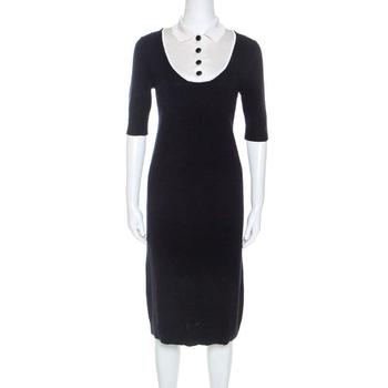 lv女装, [二手商品] Louis Vuitton | Louis Vuitton Midnight Cashmere Blue Contrast Collar Dress S商品图片 2.8折