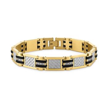 推荐Diamond, Carbon Fiber, Black Rubber Link Bracelet (1/10 ct. t.w.) in Gold-Tone Ion-Plated Stainless Steel, Created for Macy's商品