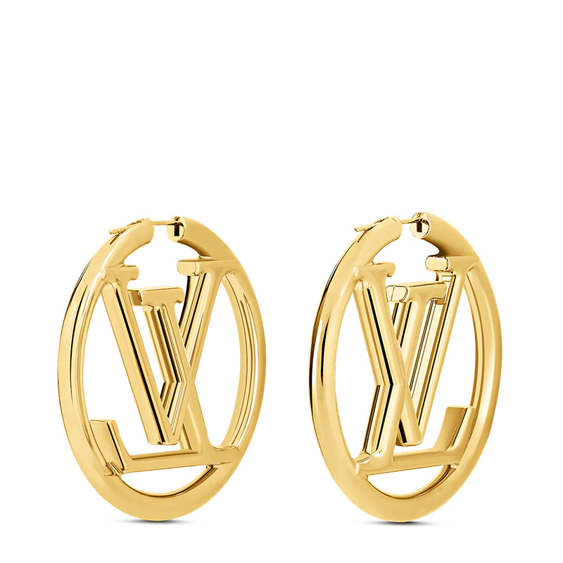 lv新款, Louis Vuitton | 预售十天 Louis Vuitton/路易威登 22春夏新款LOUISE系列 金色金属镂刻徽标字母标识圈形耳环M64288商品图片 7.9折, 包邮包税