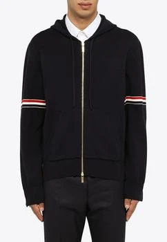 Thom Browne | Zip-Up Hooded Sweatshirt with Tricolor Detail 