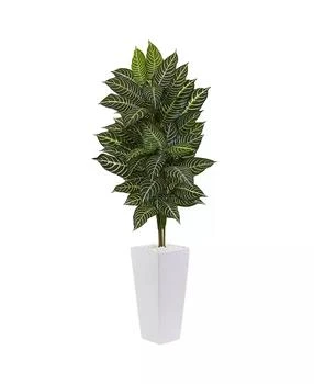 NEARLY NATURAL | 4' Zebra Artificial Plant in White Tower Planter,商家Macy's,价格¥987