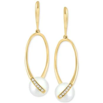 Effy | EFFY® Freshwater Pearl (7-1/2mm) & Diamond (1/20 ct. t.w.) Drop Earrings in 14k Gold 4.4折×额外8折, 独家减免邮费, 额外八折
